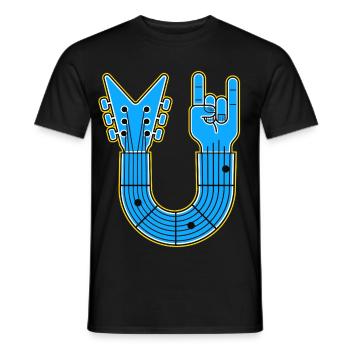 Blaue U-Form Gitarre mit Rock Hand - Männer T-Shirt - Schwarz - Vorne - AI Model Male 178 light (178cm)