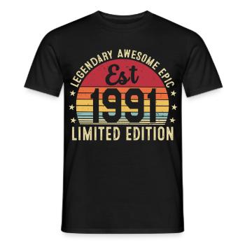 35th Anniversary - Vintage Gift 1991 - Men's T-Shirt - black - Front - AI Model Male 178 light (178cm)