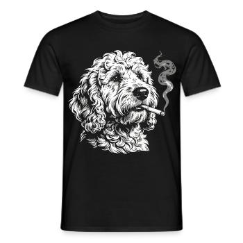 Smoking Goldendoodle : Drôle de dessin de mème de chien - T-shirt homme - noir - Devant - AI Model Male 178 light (178cm)