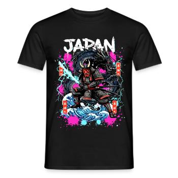 Hannya Samurai Drache – Japan Neon Streetwear - Männer T-Shirt - Schwarz - Vorne - AI Model Male 178 light (178cm)