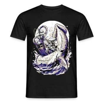 Japan Fisherman Kraken Fight – Ukiyo-e Squid - Men's T-Shirt - black - Front - AI Model Male 178 light (178cm)