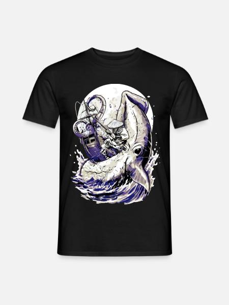 Japan Fischer Kraken Kampf – Ukiyo-e Tintenfisch - Männer T-Shirt - Schwarz