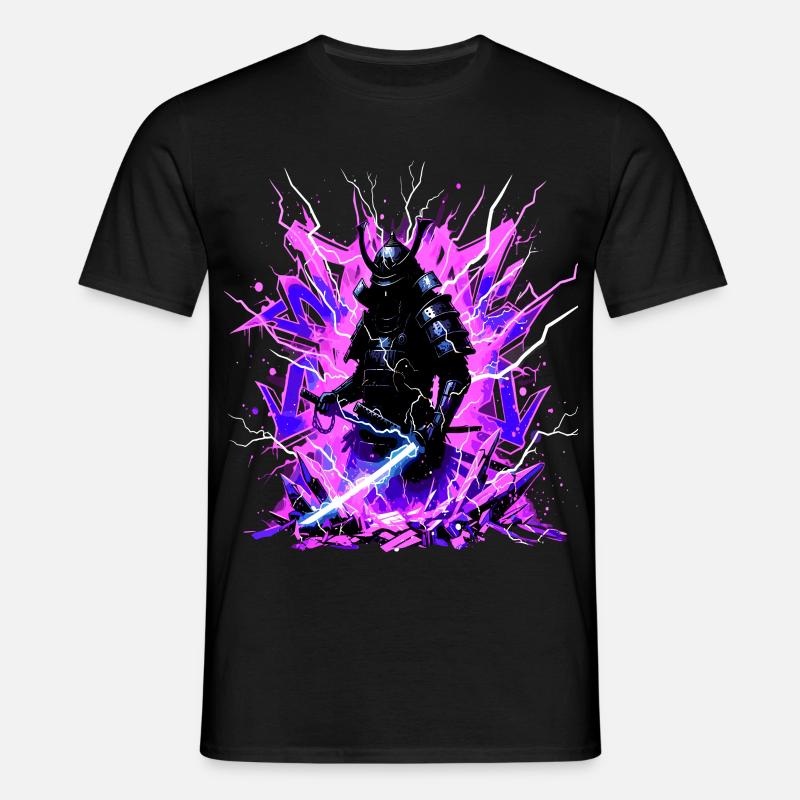 Cyber Samurai – Synthwave Katana Geist - Männer T-Shirt - Schwarz