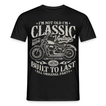 Cadeau de moto vintage pour le 50e anniversaire de 1976 - T-shirt homme - noir - Devant - AI Model Male 178 light (178cm)