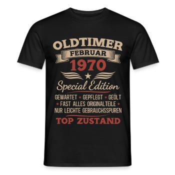 56th Birthday Man Vintage 1970 February - Men's T-Shirt - black - Front - AI Model Male 178 light (178cm)