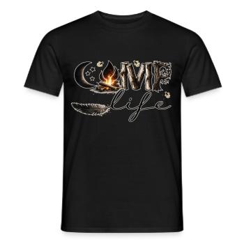 Vie de camp – Feu de camp, nature et liberté - T-shirt homme - noir - Devant - AI Model Male 178 light (178cm)