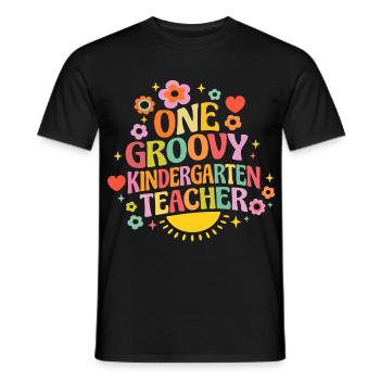 Groovy kindergarten teacher with heart and flowers - Men's T-Shirt - black - Front - AI Model Male 178 light (178cm)