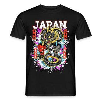 Japan Dragon Hannya Mask – Neon Cherry Blossom Art - Men's T-Shirt - black - Front - AI Model Male 178 light (178cm)