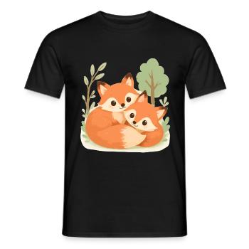 Cute fox couple in the forest - Men's T-Shirt - black - Front - AI Model Male 178 light (178cm)