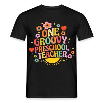 Groovy preschool teacher with heart and flowers - Men's T-Shirt - black - Front - AI Model Male 178 light (178cm)