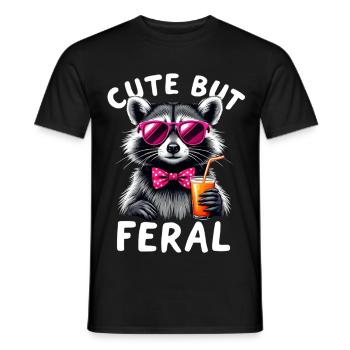 Raton laveur mignon mais sauvage avec des lunettes roses - T-shirt homme - noir - Devant - AI Model Male 178 light (178cm)