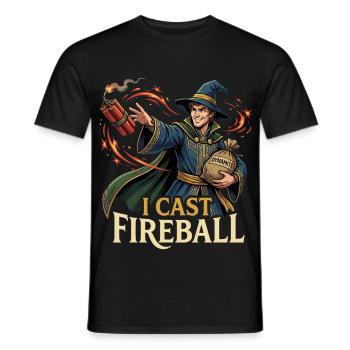 I Cast Fireball - Funny Wizard Fantasy & Gaming - Men's T-Shirt - black - Front - AI Model Male 178 light (178cm)