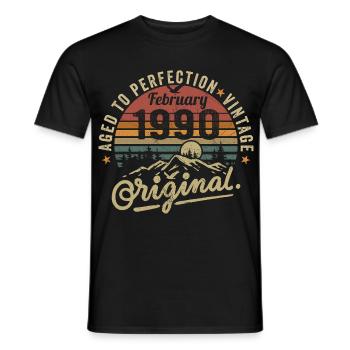 Février 1990 - Février 1990 Anniversaire Février 1990 - T-shirt homme - noir - Devant - AI Model Male 178 light (178cm)