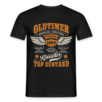 Oldtimer Februar 1956 - Geburtstag - Geschenk - Männer T-Shirt - Schwarz - Vorne - AI Model Male 178 light (178cm)