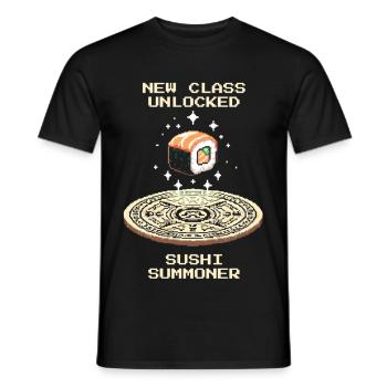 New Class: Sushi Summoner | Japanese food - Men's T-Shirt - black - Front - AI Model Male 178 light (178cm)
