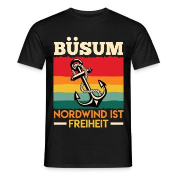 North Sea BÜSUM NORTH WIND IS FREEDOM Funny - Men's T-Shirt - black - Front - AI Model Male 178 light (178cm)