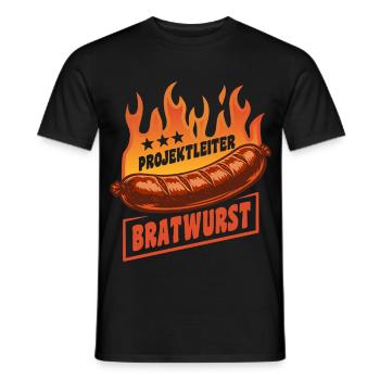 Project Manager Bratwurst | Grilling Flames Cult - Men's T-Shirt - black - Front - AI Model Male 178 light (178cm)
