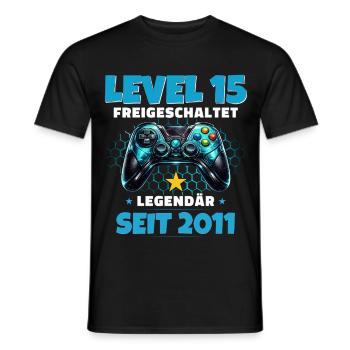 15th Birthday Gamer Shirt Level 15 Unlocked - Men's T-Shirt - black - Front - AI Model Male 178 light (178cm)