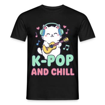 K-Pop AND CHILL Niedliche koreanische Musik-Anime-Katze - Männer T-Shirt - Schwarz - Vorne - AI Model Male 178 light (178cm)