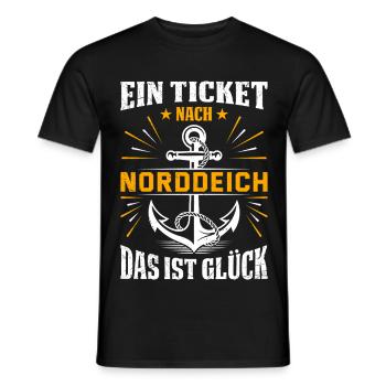 NORTH SEA HOLIDAY A TICKET TO NORDDEICH Lustig - Men's T-Shirt - black - Front - AI Model Male 178 light (178cm)