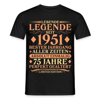 1951 Born absolutely unique 75th birthday - Men's T-Shirt - black - Front - AI Model Male 178 light (178cm)