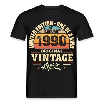 Cadeau d’anniversaire de février 1990 Février 1990 - T-shirt homme - noir - Devant - AI Model Male 178 light (178cm)
