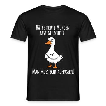 Almost Smiled – Grumpy Goose for Morning Grouches - Men's T-Shirt - black - Front - AI Model Male 178 light (178cm)