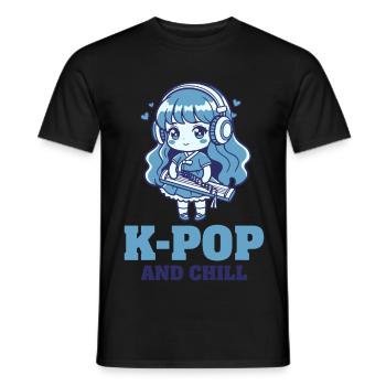 K-Pop AND CHILL Musique coréenne Anime Girl Love - T-shirt homme - noir - Devant - AI Model Male 178 light (178cm)