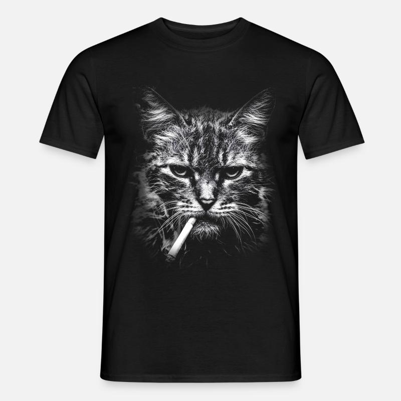 Rauchen, Zigarette, Katze raucht eine Zigarette - Männer T-Shirt - Schwarz