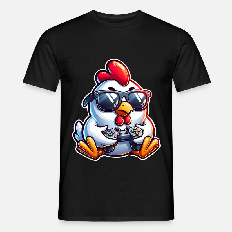 Gamer Huhn mit Controller - Männer T-Shirt - Schwarz