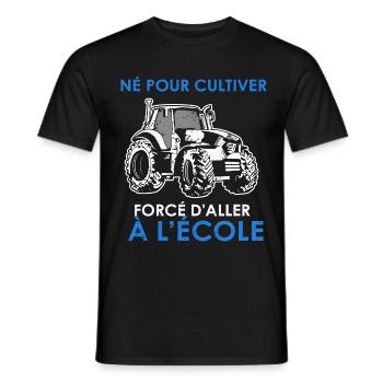 Né pour cultiver — forcé d’aller à l’école - T-shirt homme - noir - Devant - AI Model Male 178 light (178cm)