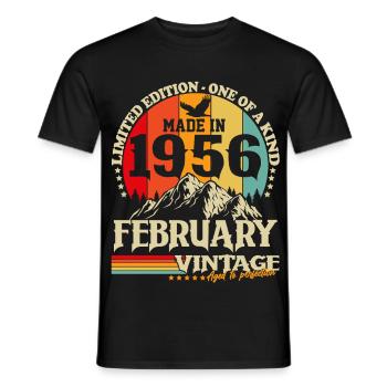 Vintage February 1956 Vintage Retro Birthday - Men's T-Shirt - black - Front - AI Model Male 178 light (178cm)