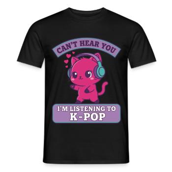 JE NE T’ENTENDS PAS, J’ÉCOUTE DE LA MUSIQUE K-POP CHAT MIGNON - T-shirt homme - noir - Devant - AI Model Male 178 light (178cm)