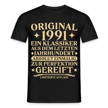 Original 1991 Klassiker Letztes Jahrhundert - Männer T-Shirt - Schwarz - Vorne - AI Model Male 178 light (178cm)