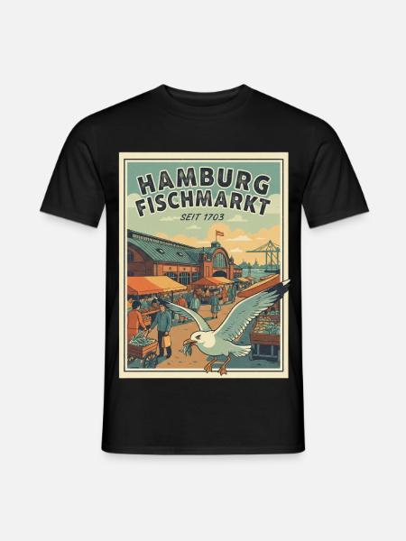 Hamburg Vintage Fischmarkt - Männer T-Shirt - Schwarz