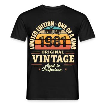 February 1981 Birthday Gift February 1981 - Men's T-Shirt - black - Front - AI Model Male 178 light (178cm)