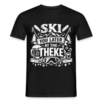 Skie plus tard au Theke | Après Ski - T-shirt homme - noir - Devant - AI Model Male 178 light (178cm)