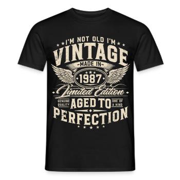 Vintage, 1987, Vintage, Cadeau d’anniversaire - T-shirt homme - noir - Devant - AI Model Male 178 light (178cm)