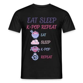 Mange, Dors, K-Pop, Répète de la musique coréenne, Anime mignon. - T-shirt homme - noir - Devant - AI Model Male 178 light (178cm)