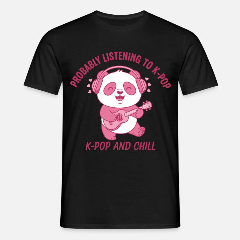Probabilmente ascoltando K-Pop e Chill Panda - Maglietta da uomo - nero