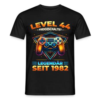 44. Geburtstag Gamer Shirt Level 44 Jahrgang 1982 - Männer T-Shirt - Schwarz - Vorne - AI Model Male 178 light (178cm)