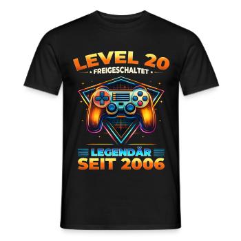 20th Birthday Gamer Shirt Level 20 Vintage 2006 - Men's T-Shirt - black - Front - AI Model Male 178 light (178cm)