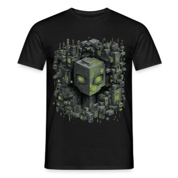 Cubic AI Core City Neon Green Shimmer - Men's T-Shirt - black - Front - AI Model Male 178 light (178cm)