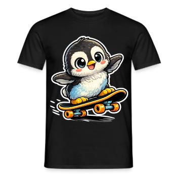 Kawaii Pinguin auf Skateboard - Männer T-Shirt - Schwarz - Vorne - AI Model Male 178 light (178cm)