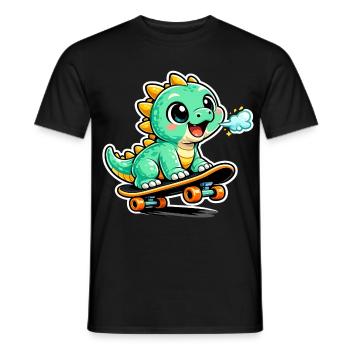 Green Dino Skateboard Hero - Men's T-Shirt - black - Front - AI Model Male 178 light (178cm)