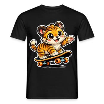Aventure mignonne sur skateboard tigre - T-shirt homme - noir - Devant - AI Model Male 178 light (178cm)