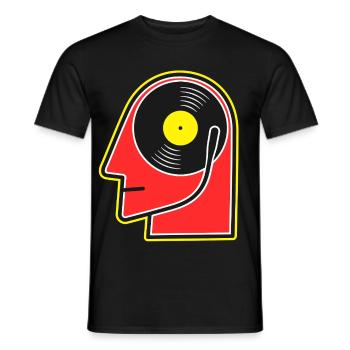 Vinyl-Album-Kopf-Cartoonporträt - Männer T-Shirt - Schwarz - Vorne - AI Model Male 178 light (178cm)