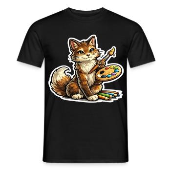 Poésie au pinceau de l’artiste félin - T-shirt homme - noir - Devant - AI Model Male 178 light (178cm)