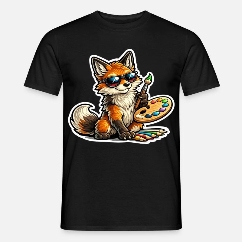 Frecher Fuchs Maler mit Palette - Männer T-Shirt - Schwarz