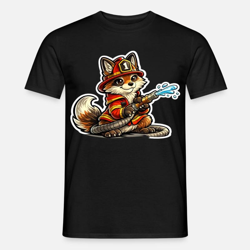 Fuchs Feuerwehrheld im Einsatz - Männer T-Shirt - Schwarz